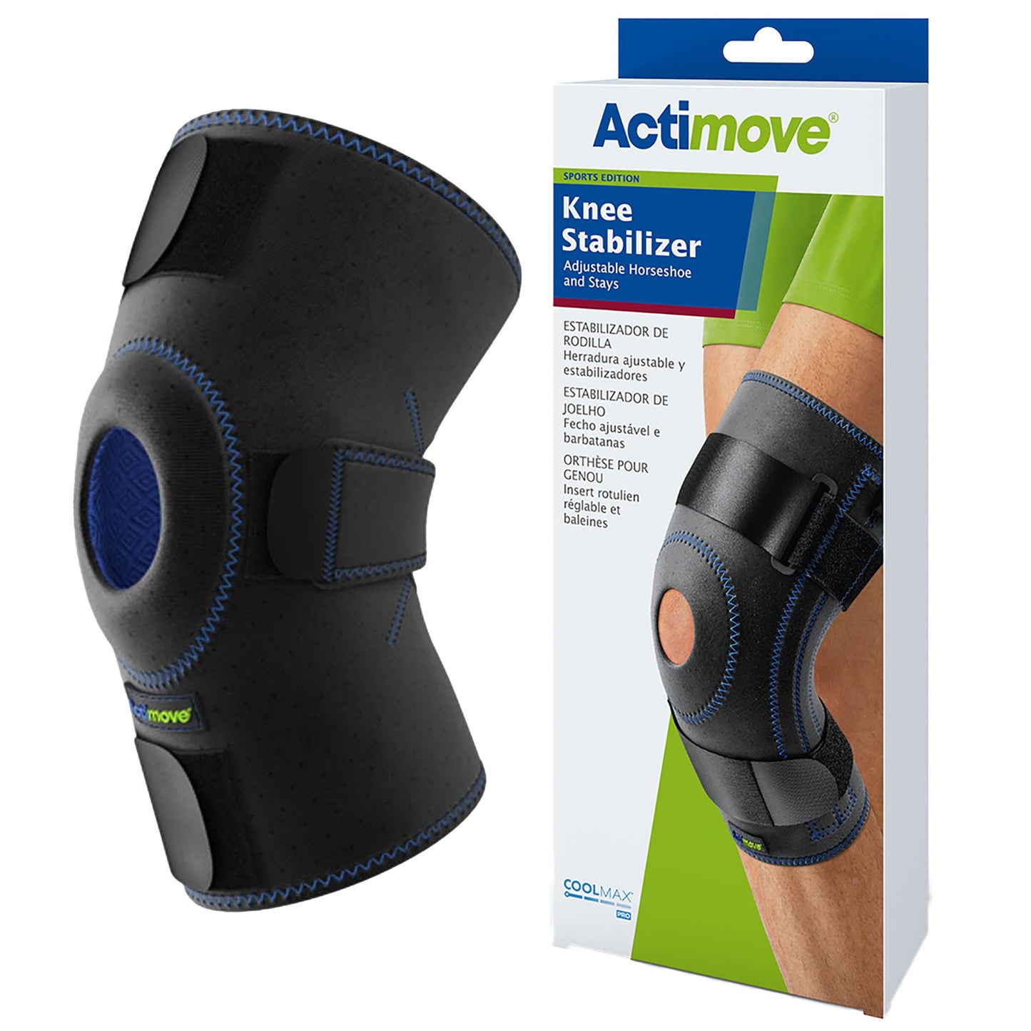 KNEE STABILIZER, HORSESHOE/STAYS ADJ HME BLK 3XLG 24"-26"