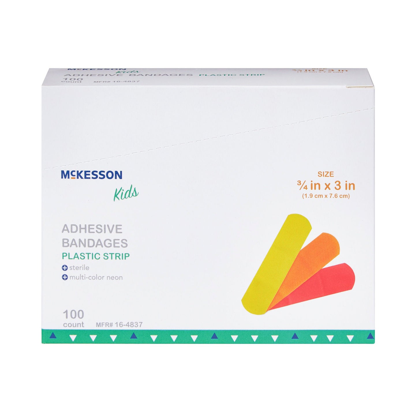 BANDAGE, ADHSV MCKID NEON STRIP 3/4"X3" (100/BX 24BX/CS)