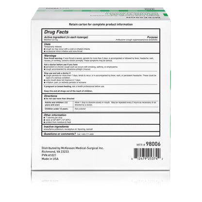 LOZENGE, COUGH SUPPRESS SUG-FREE MENTHOL (300/BX 12BX/CS)