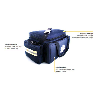 BAG, TRAUMA PADDED W/POCKETS NAVY BLU LG 15"X9"X8.5"