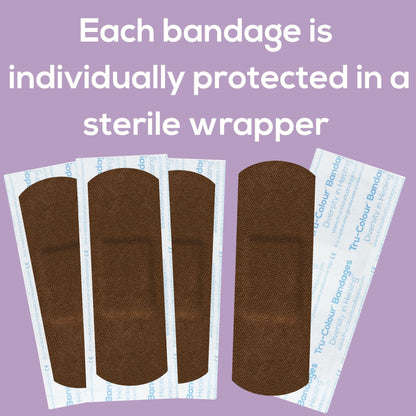 BANDAGE, STD ADH LF DRK BRN SKN TONE PUR BX 1X3" (100/BX 12B