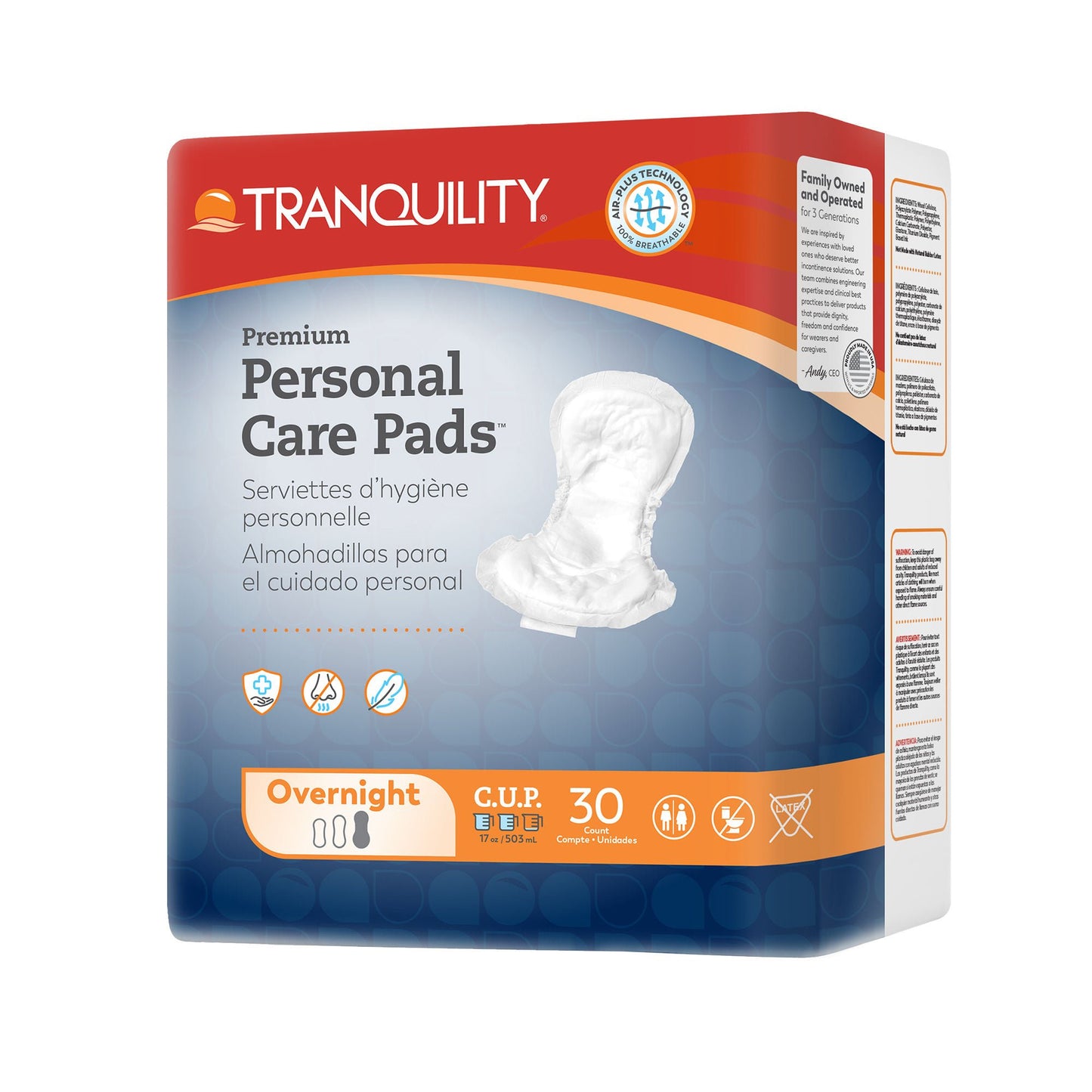 PAD, INCONT TRANQUILITY OVRNGHT DISP ADLT (30/BG 4BG/CS)