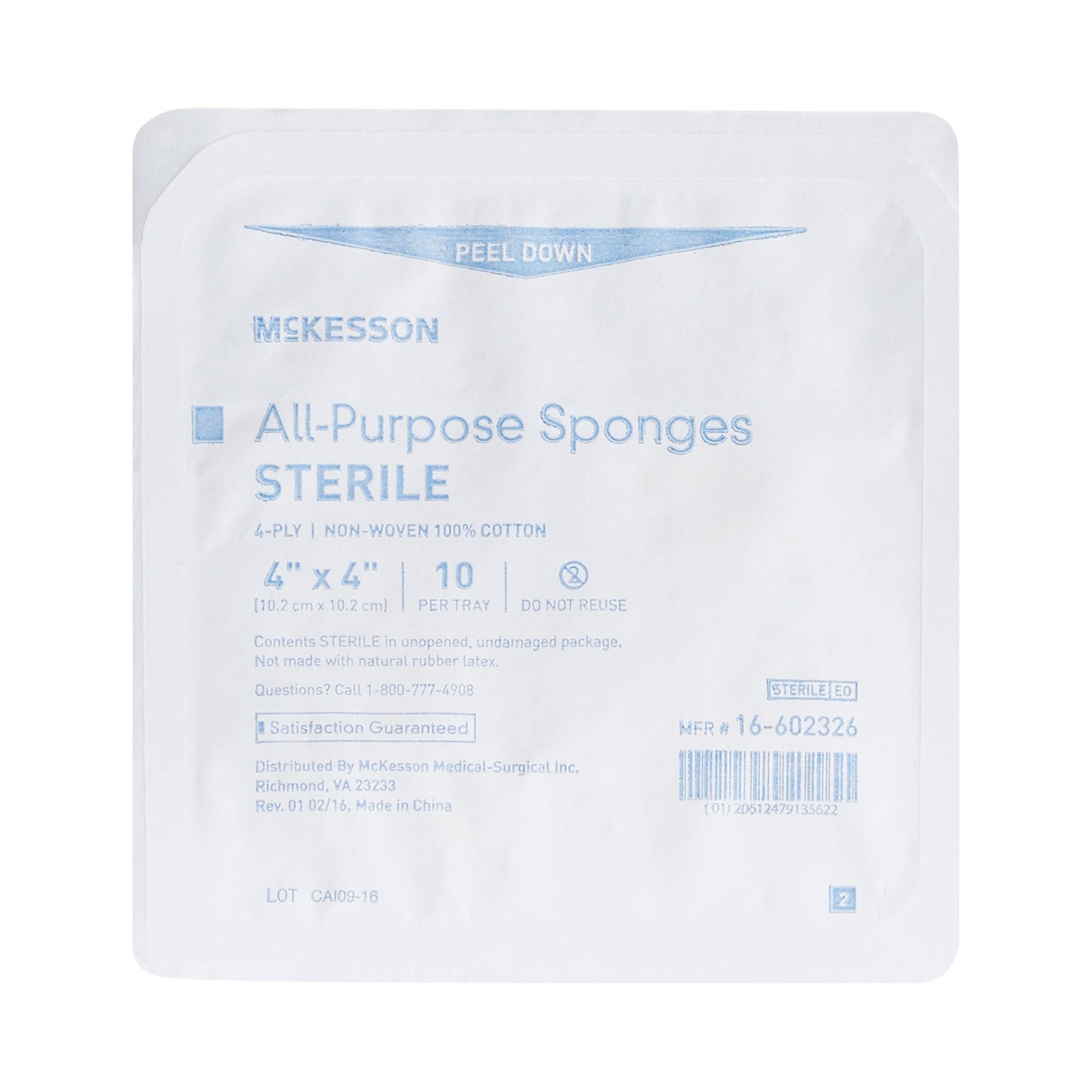 SPONGE, UNIV STR 4X4 4PLY LF (10/TR 96TR/CS)