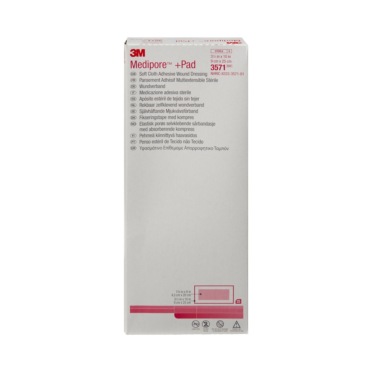 DRESSING, SOFT CLOTH MEDIPORE +PAD 3X1/2X10" (25/BX 4BX/CS)