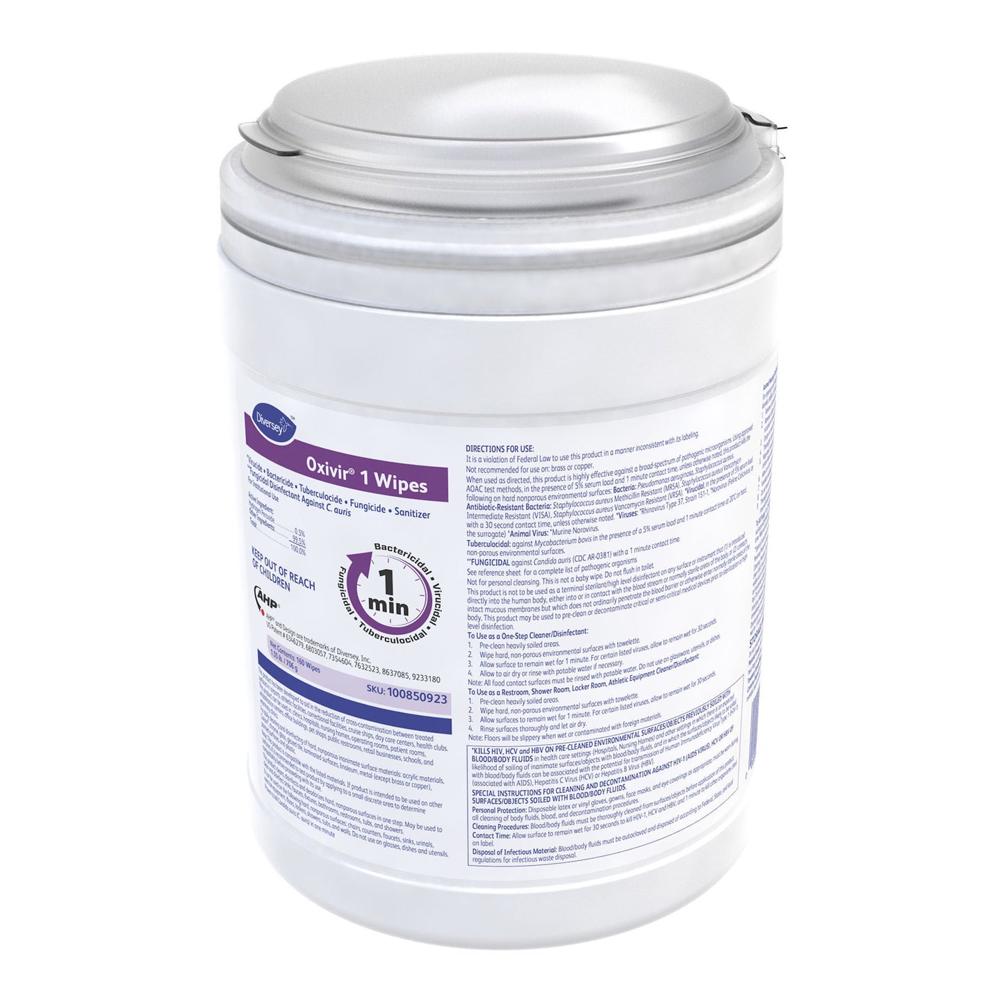WIPE, DISINFECTANT OXIVIR 1 PEROXIDE (160/CT 12CT/CS)