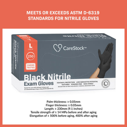 GLOVE, EXAM NTRL LG N/S CHEMO LDC BLK (250/BX 10BX/CS)