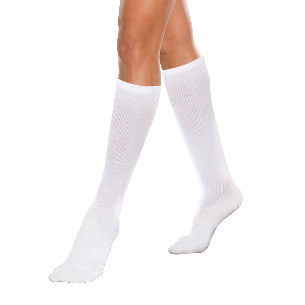 SOCK, COMPRESSION THERAFIRM KNEE-HIGH WHT 10-15MMHG MED