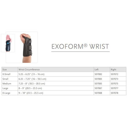 WRIST BRACE, EXOFORM RT SM 8"