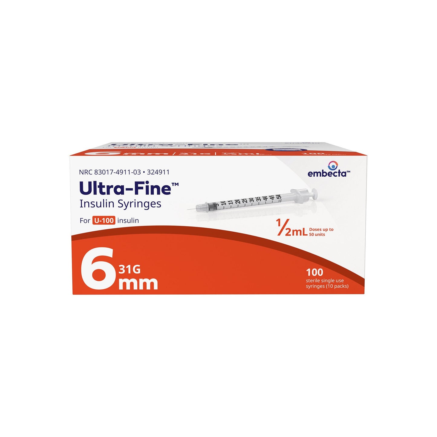SYRINGE, INSULIN ULTRA FINE 0.5ML 31GX6MM (100/BX 5BX/CS)