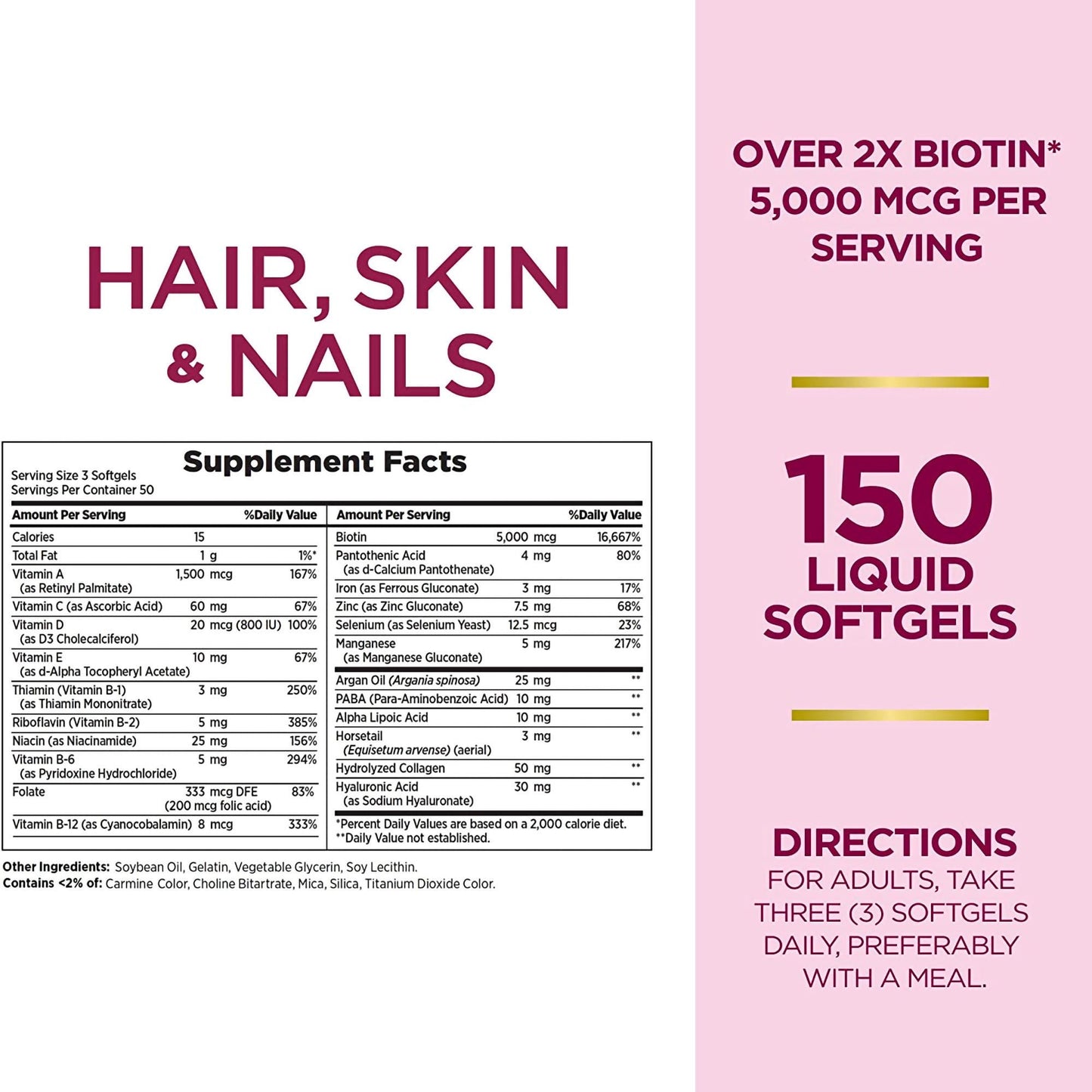 HAIR/SKIN/NAILS, CAP SGEL NATURES BOUNTY XS (150/BT)