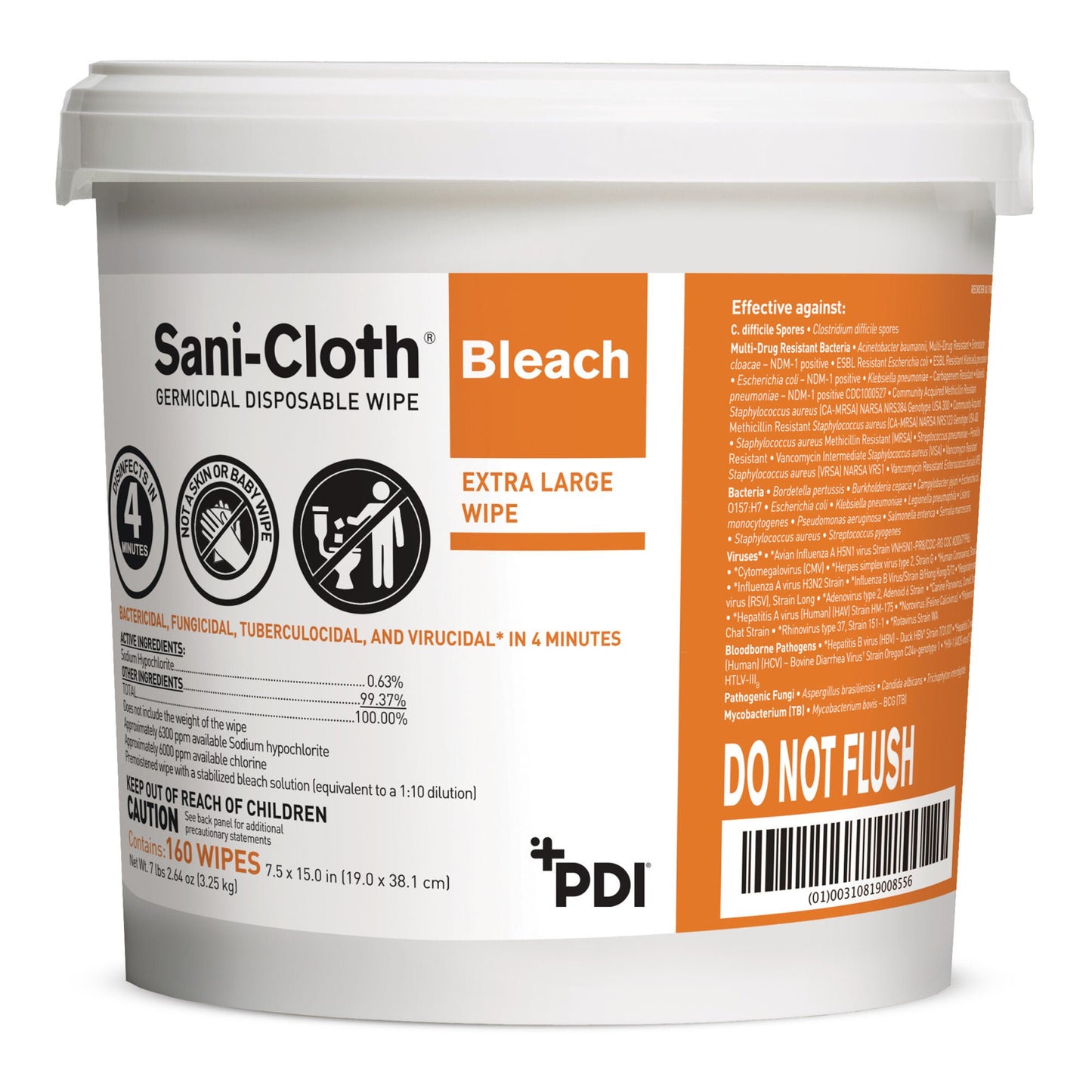 WIPE, BLEACH SANI-CLOTH 7.5X15" (160/CN 2CN/CS)