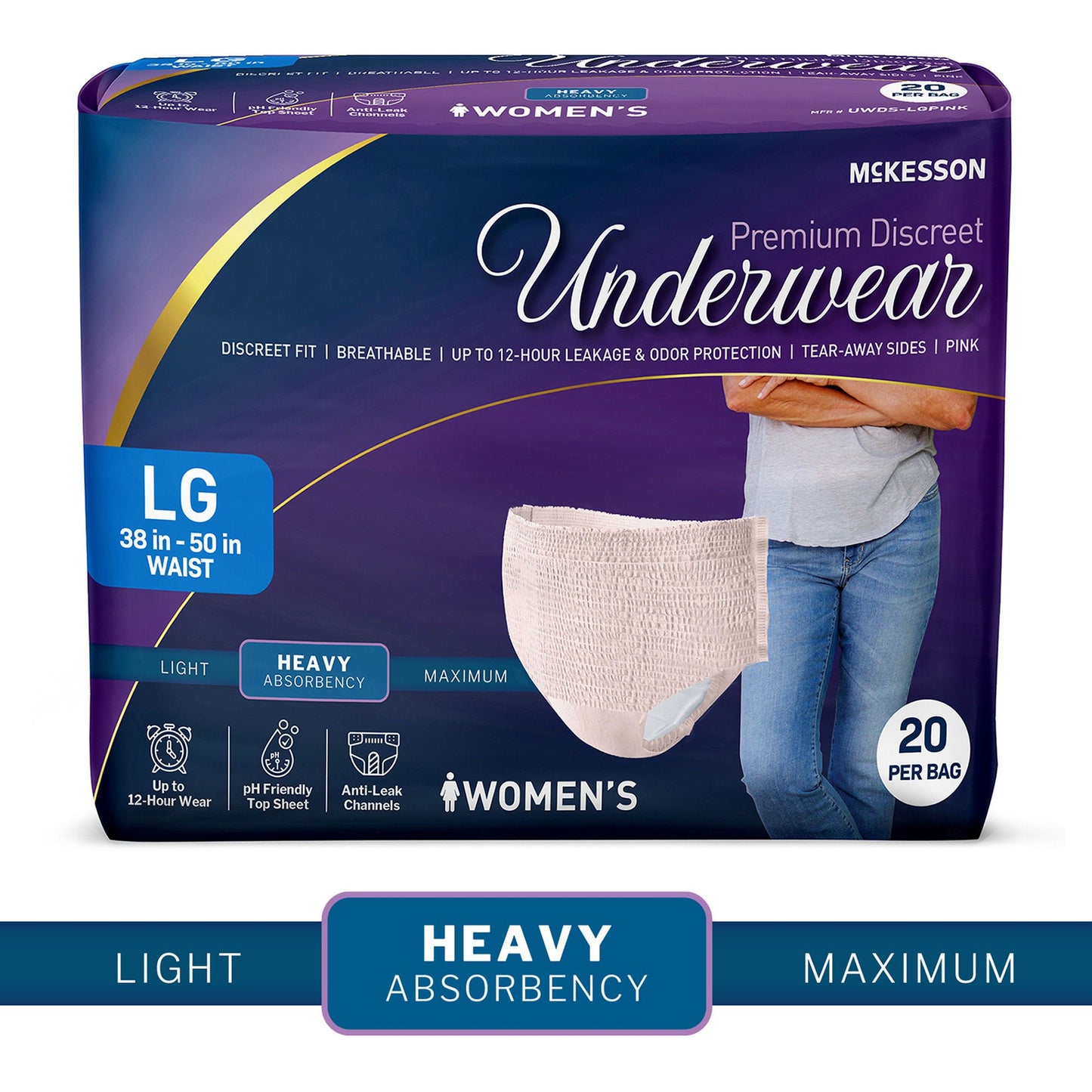 UNDERWEAR, INCONT HEAVY DISP PNK LG 38-50" (20/BG 4BG/CS)