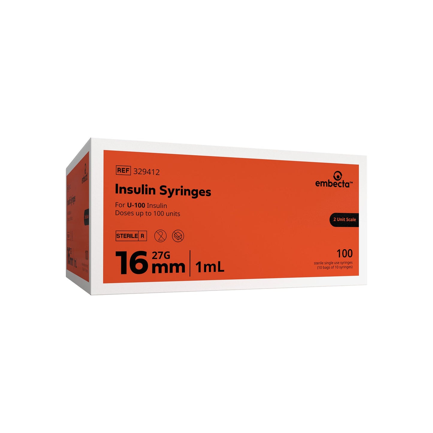 SYRINGE/NDL, INSULIN 1CC 27GX5/8" (100/BX) BD