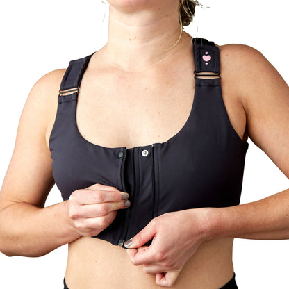 BRA, PST-OP SHIRL W/DBL ZIP FRNT CLSR STRAP BLK SQUEEN (36/C