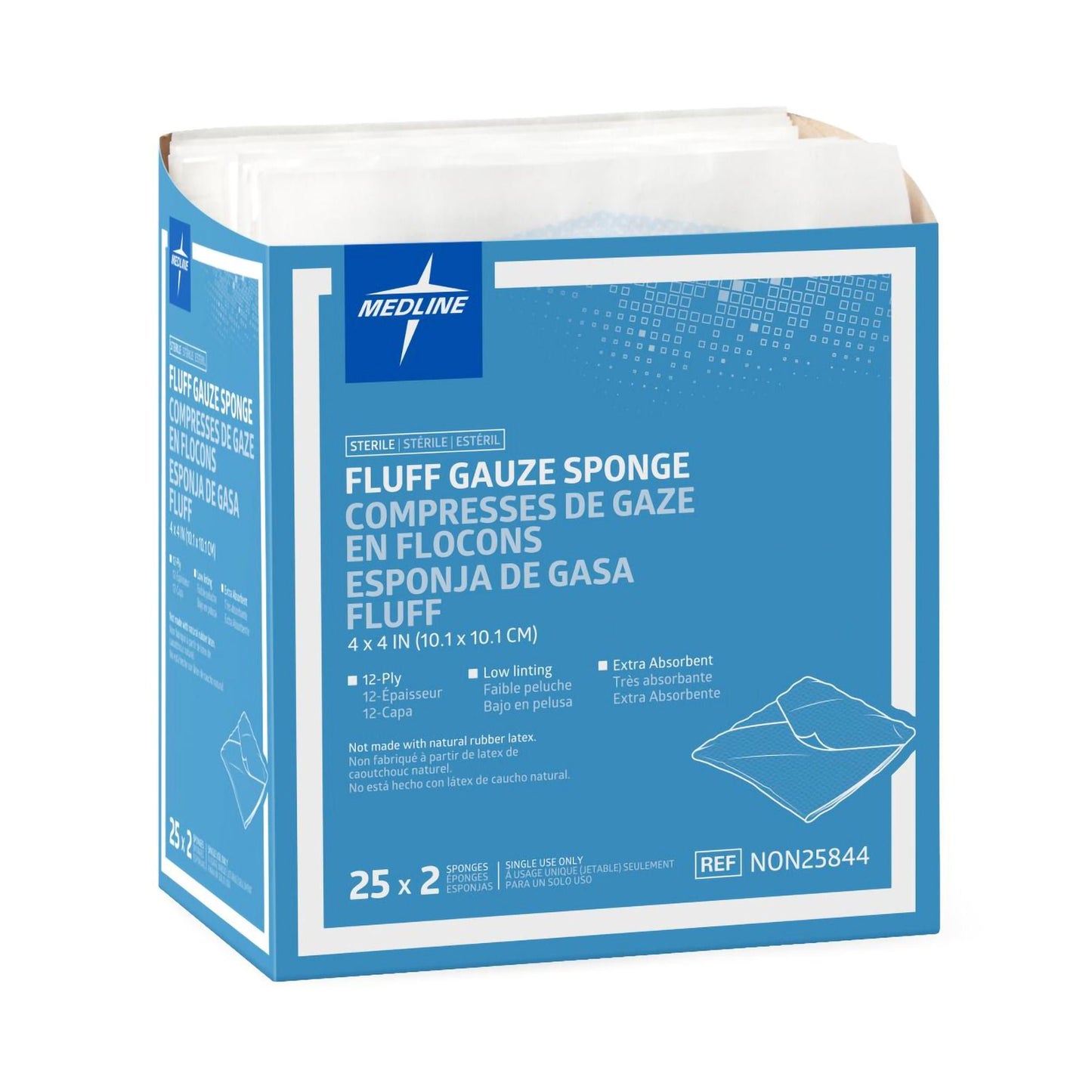 SPONGE, GAUZE FLUFF STR LF 12PLY 4X4" (2/PK 25PK/BX)
