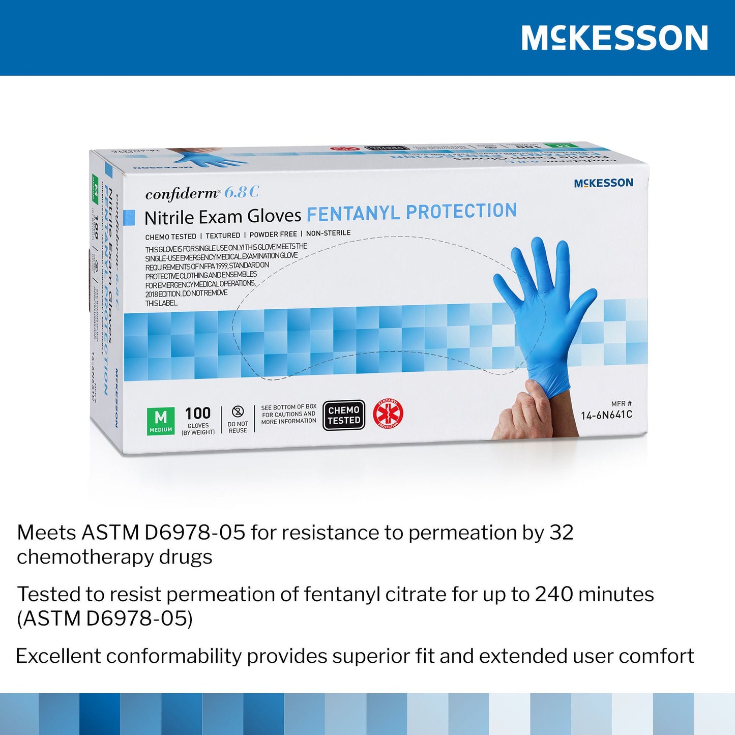 GLOVE, EXAM NTRL P/F MED N/S CHEMO 6.8C (100BX 10BX/CS)