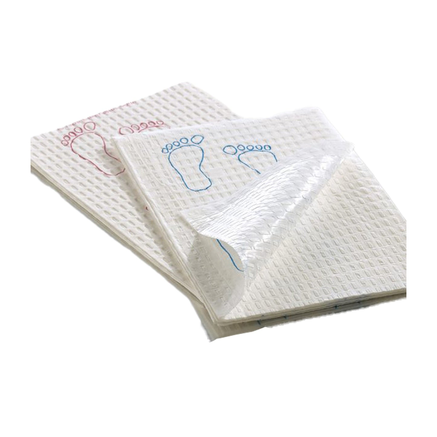 TOWEL, 3PLY TISSUE/POLY 13 1/2X18" WHT W/BLU FOOTPRINT (500/
