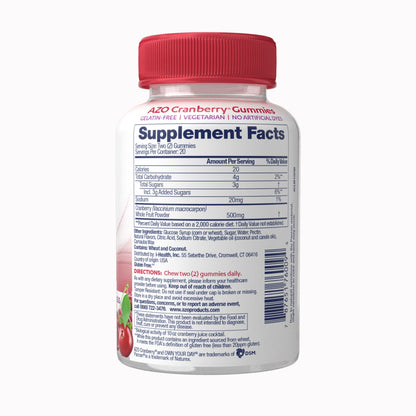 SUPPLEMENT, GUMMIES AZO CRANBERRY (40/BT 24BT/CS)