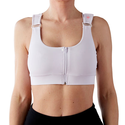 BRA, PST-OP SHIRL W/DBL ZIP FRNT CLSR STRAP WHT LG (36/CS)