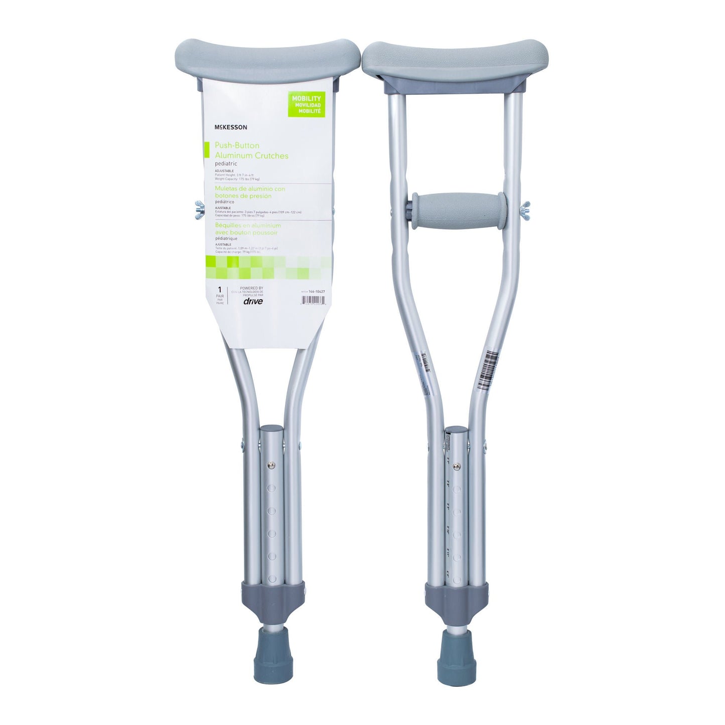 CRUTCH, ALUM PUSH BUTTON ADJ PED 175LB (10PR/CS)