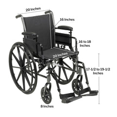 WHEELCHAIR, LIGHTWEIGHT CRUISER III 20" 300LB CAP