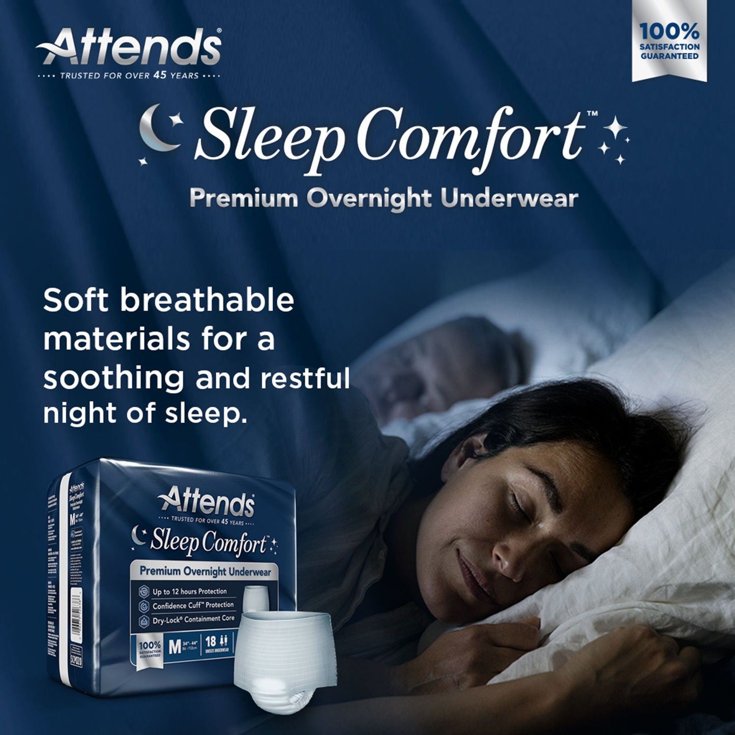 UNDERWEAR, INCONT SLEEP CMFRT PREM OVRNGHT MED (18/BG 4BG/CS