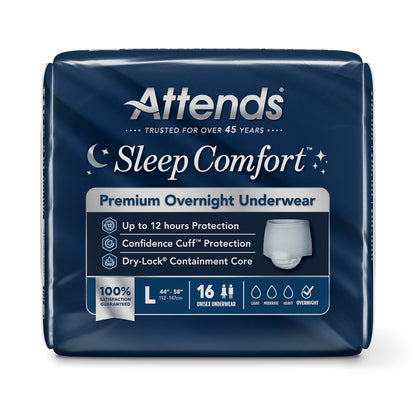 UNDERWEAR, INCONT SLEEP CMFRT PREM OVRNGHT LG (16/BG 4BG/CS)