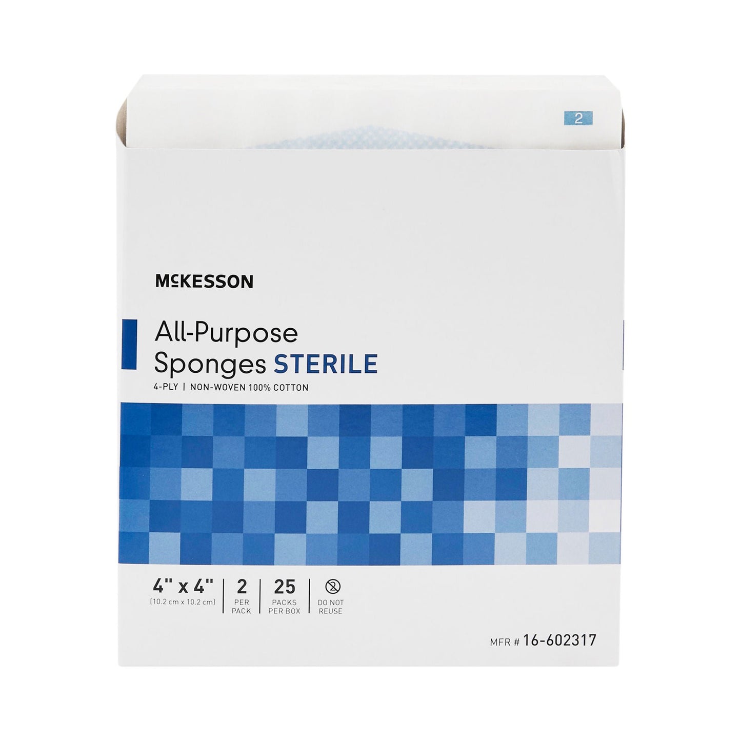 SPONGE, UNIV STR 4X4 4PLY LF (2/PK 25PK/BX 24BX/CS