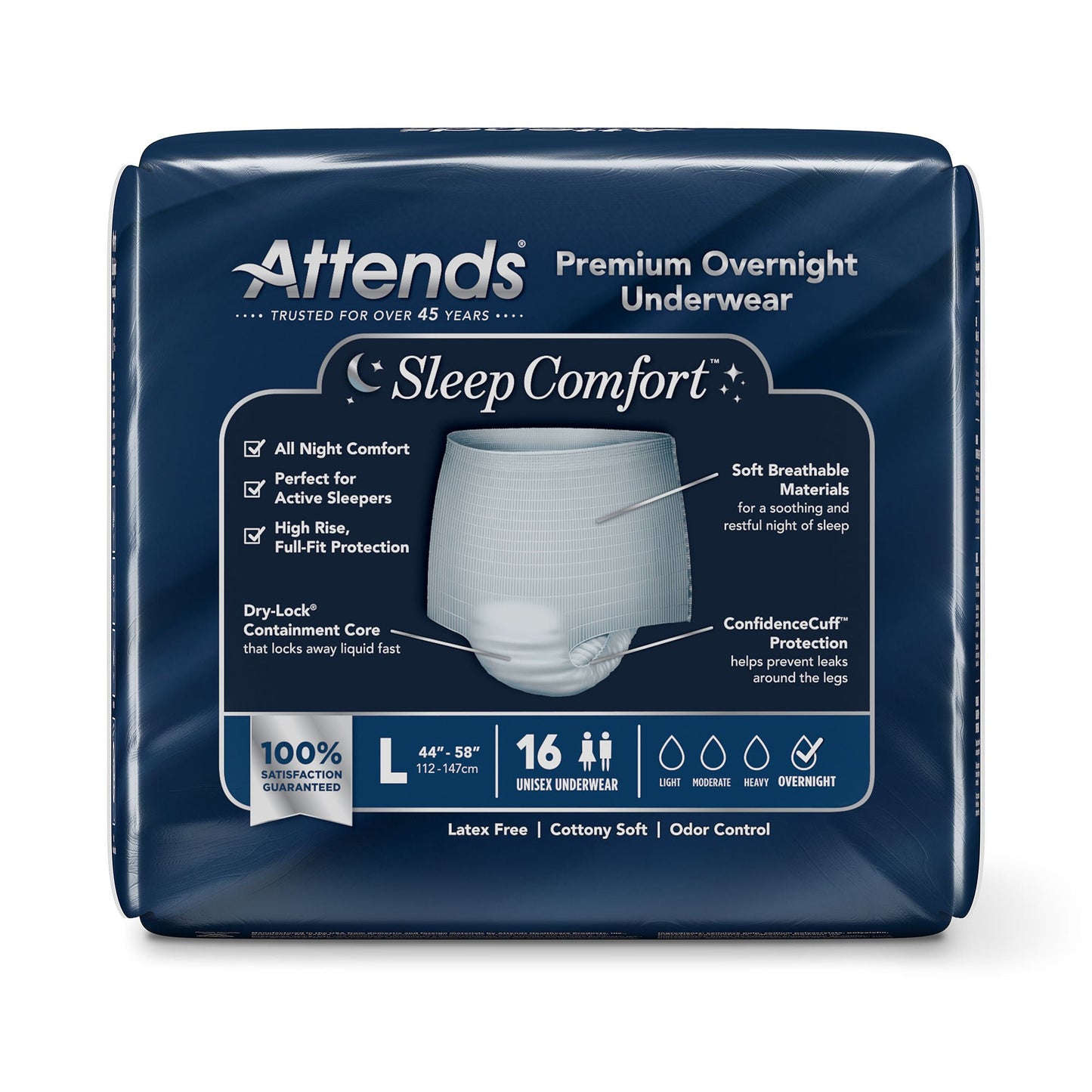 UNDERWEAR, INCONT SLEEP CMFRT PREM OVRNGHT LG (16/BG 4BG/CS)