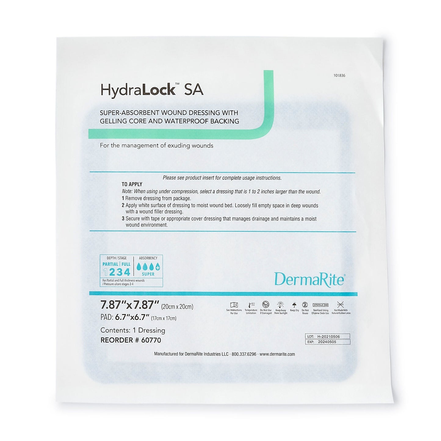 DRESSING, HYDRALOCK SUPER ABSORBENT 7"X7" (10/BX)