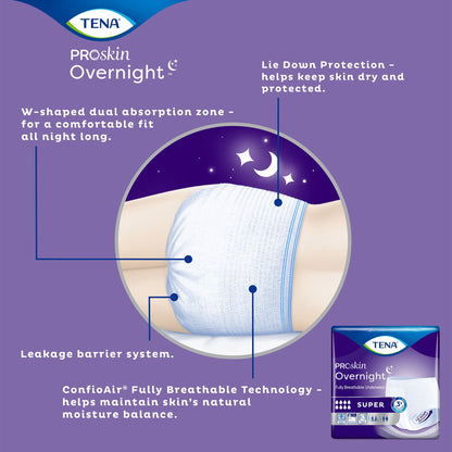 UNDERWEAR, TENA PROT OVRNIGHT W-SHAPE HI-ABSRB LG (14/BG 4BG