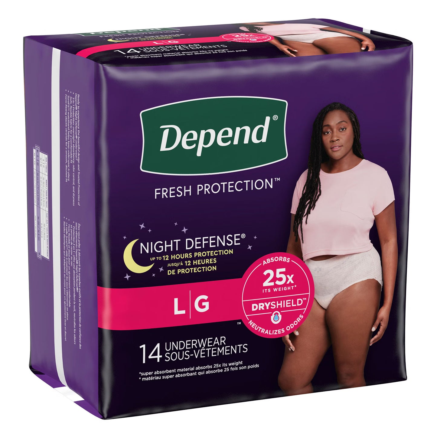 UNDERWEAR, INCONT DEPEND OVRNIGHT BLUSH FML LG (14/PK 4PK/C