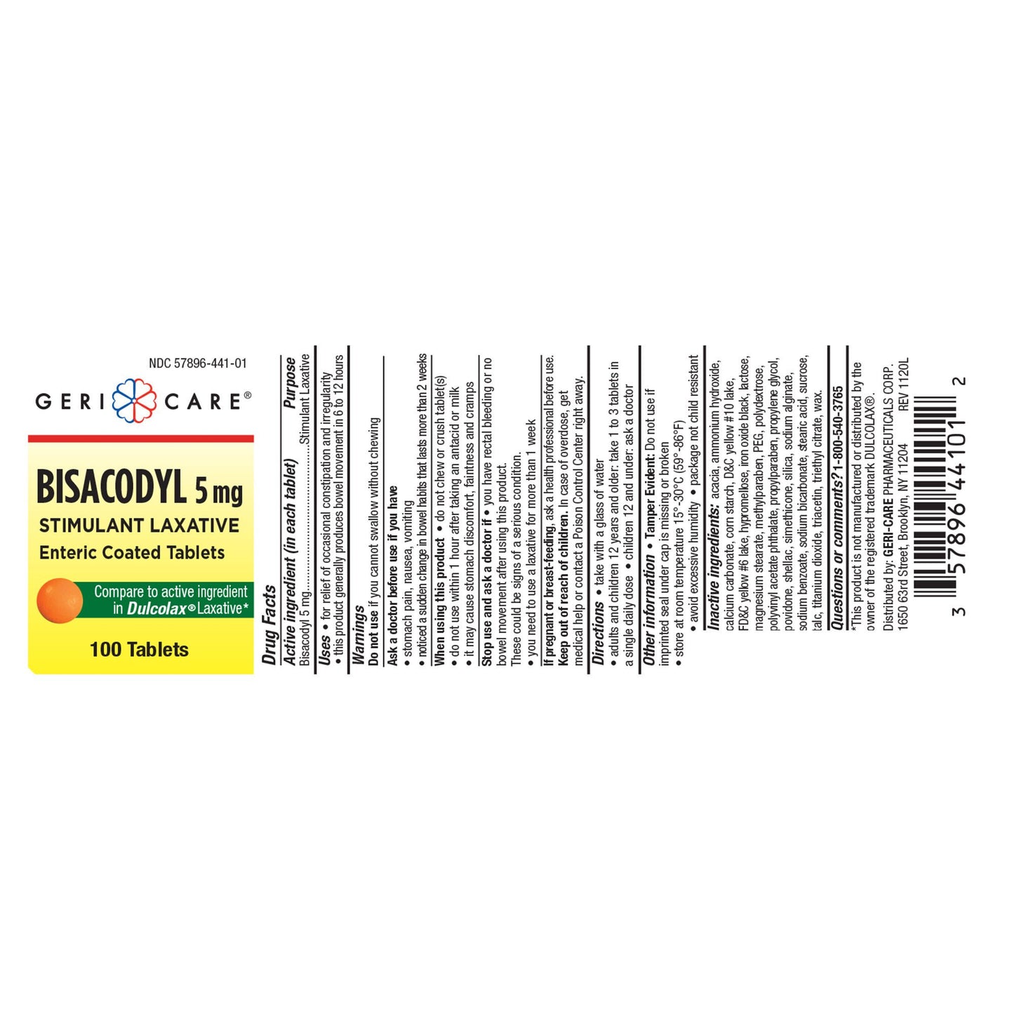 BISACODYL EC, TAB 5MG (100EA/BT 12BT/CS)