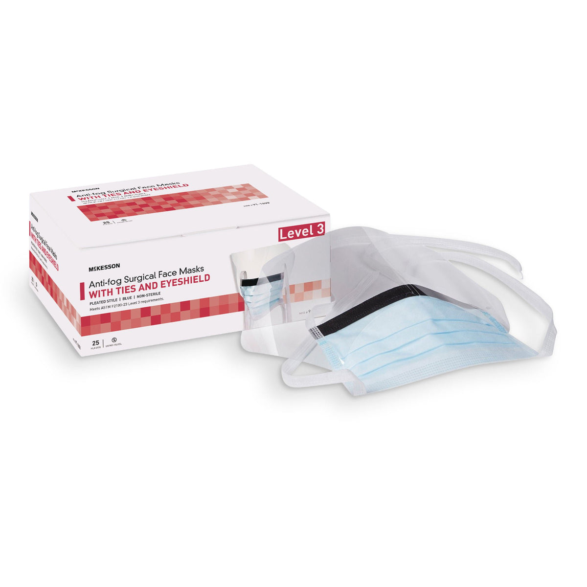 MASK, SURG W/EYESHLD TIES ASTM3 ANTIFOG (25/BX 4BX/CS)