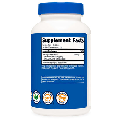 VITAMIN, CAP ASHWAGANDHA ROOT 600MG (120/BT 12BT/CS)