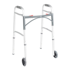 WALKER, DELUXE FOLDING 2-BUTTON W/ATTACHED 5"WHEELS (4/CS)