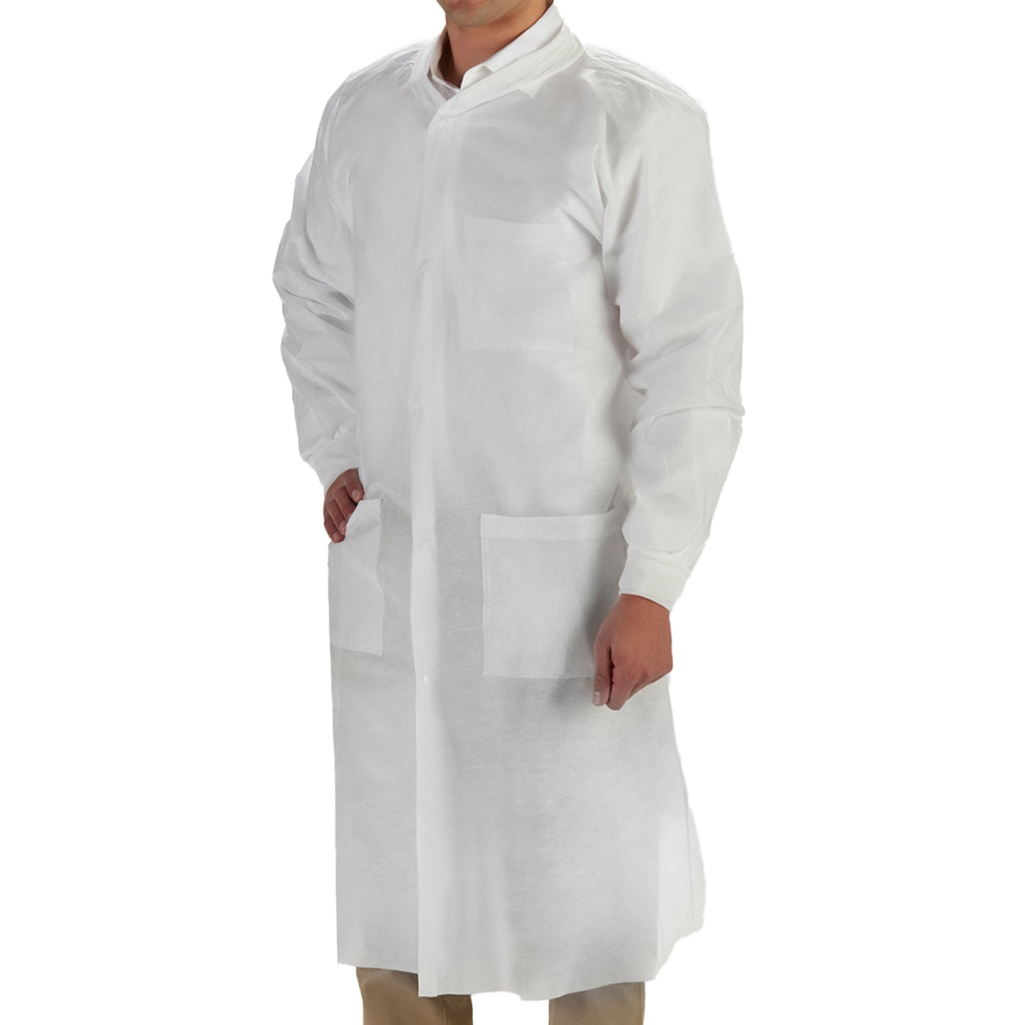 COAT, LAB LABMATES 3PCKT KNIT COLLAR CUFFS WHT MED (10/BG)