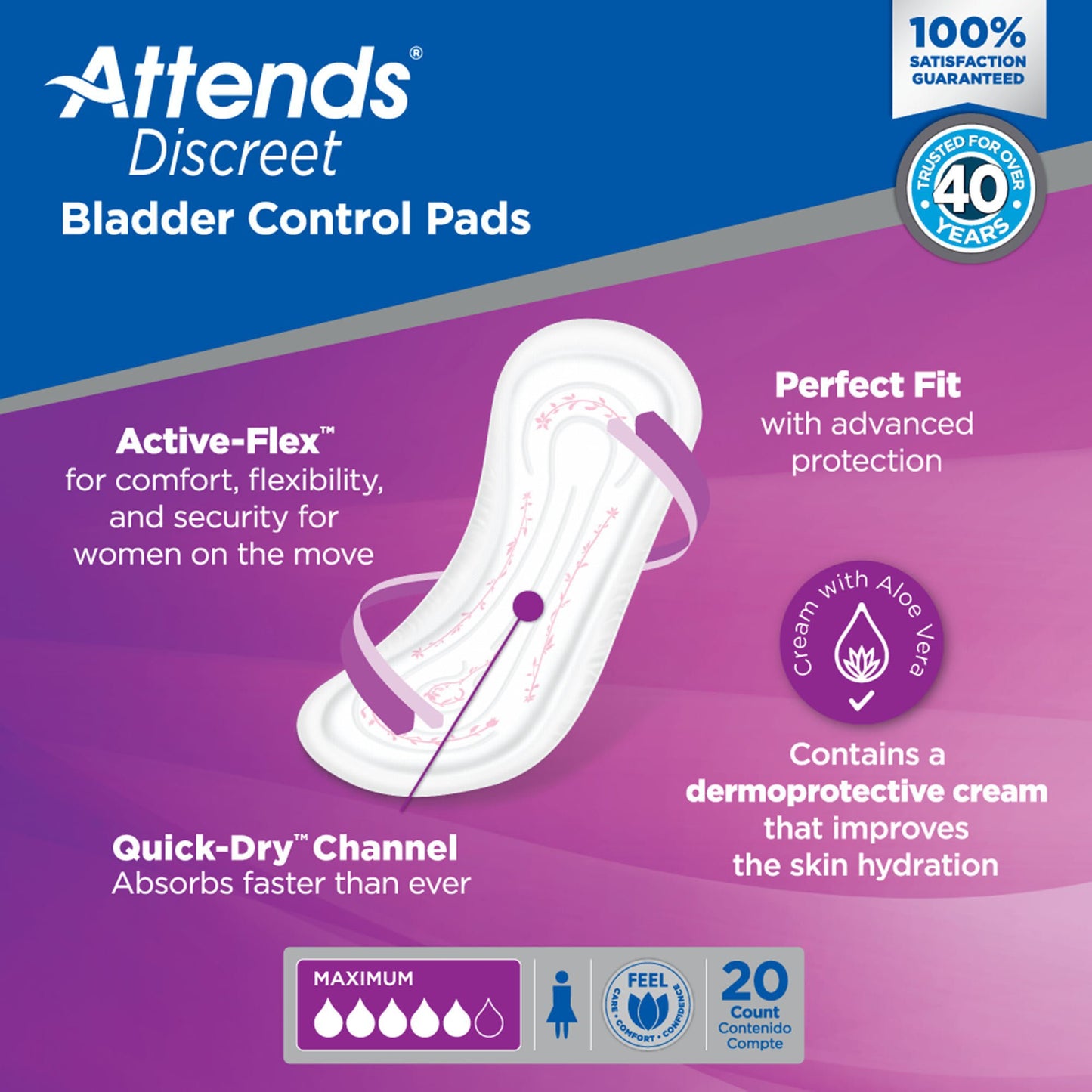 PAD, BLADDER CNTRL ATTENDS DISCREET MAX (20/BG 10BG/CS)