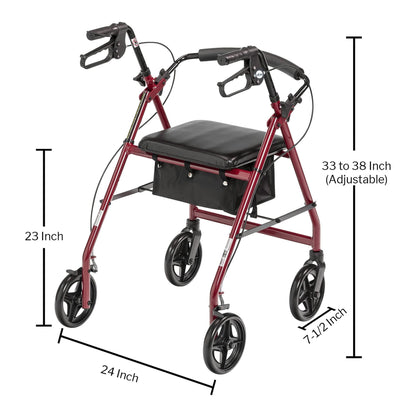 ROLLATOR, LT-WT FLDING ALUM W/7.5" WHEELS RED 300LB (1/CS)