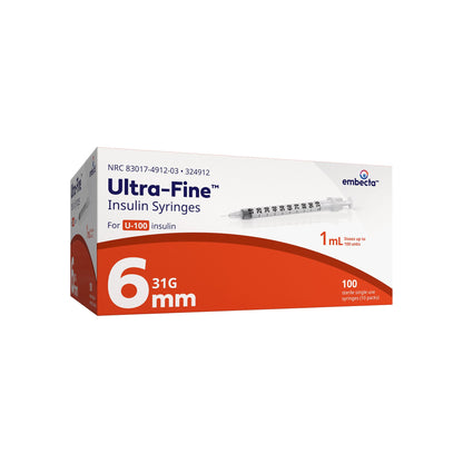 SYRINGE/NDL, INSULIN 1ML 31GX6MM (100/BX 5BX/CS)