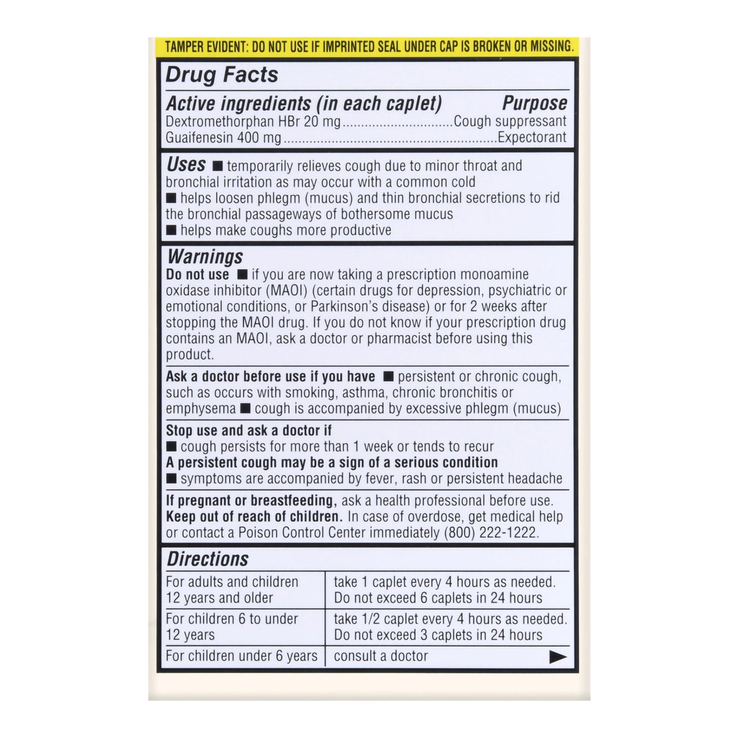 CHEST CONGESTION RELIEF DM, TAB FT 400-20MG (50/BX)