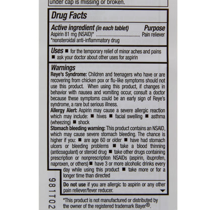 ASPIRIN, TAB ENTERIC LOW DOSE 81MG (120B/BT 12BT/CS)