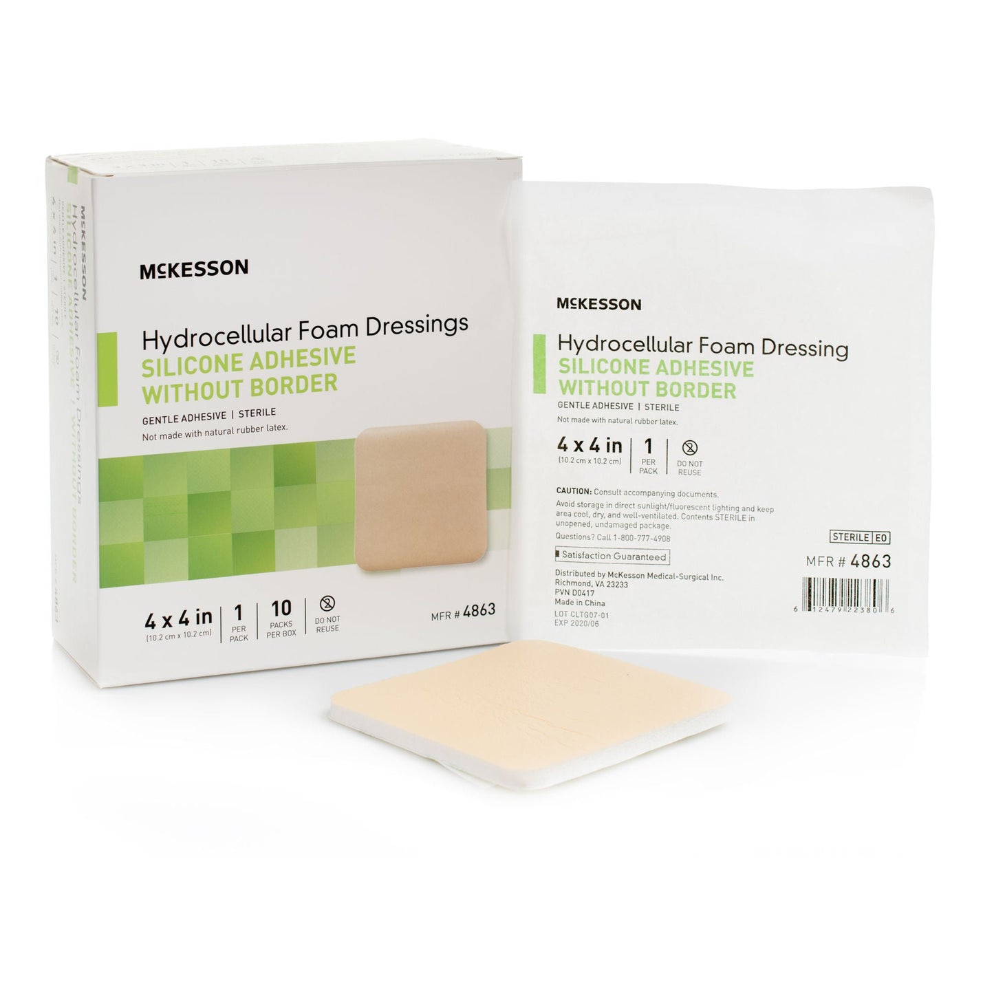 FOAM, ADH SIL W/O BORDER 4"X4"(10/BX 20BX/CS)