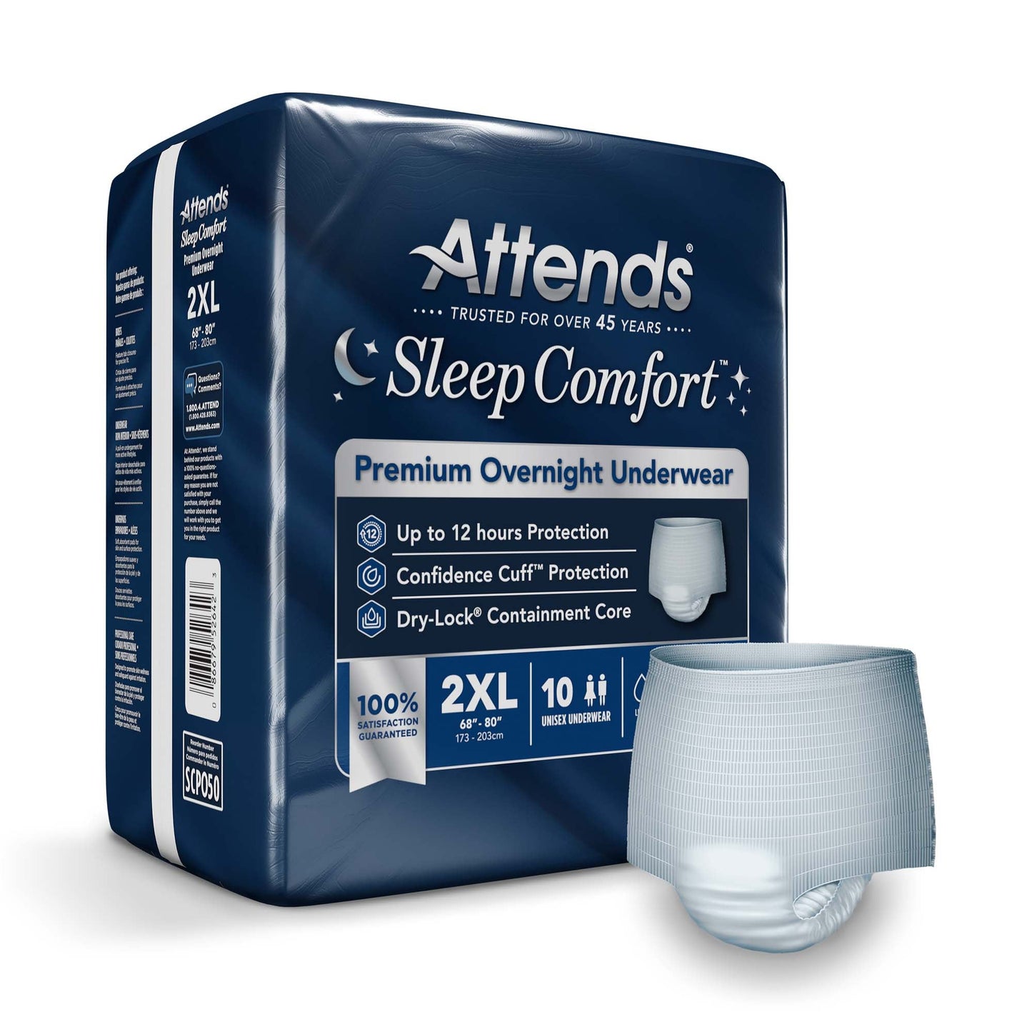 UNDERWEAR, INCONT SLEEP CMFRT PREM OVRNGHT 2XLG (10/BG 4BG/C