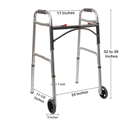 WALKER, FLD ALUM W/5" WHLS ADLT 350LBS (4/CS)