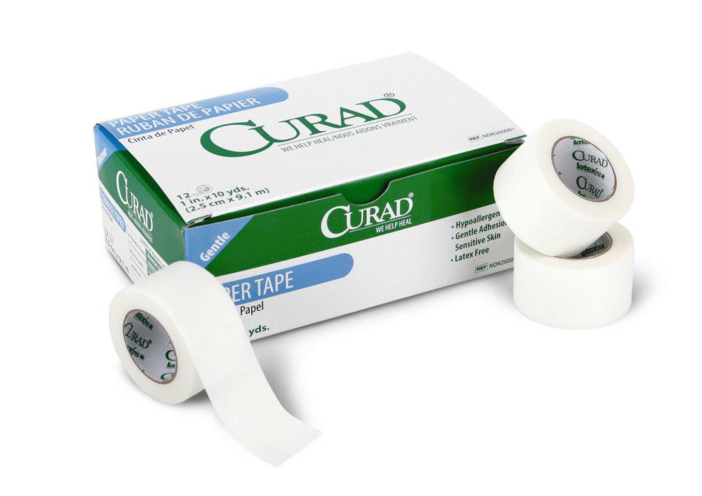 TAPE, PAPER ADH CURAD LF 1"X10YDS (12/BX 10BX/CS)