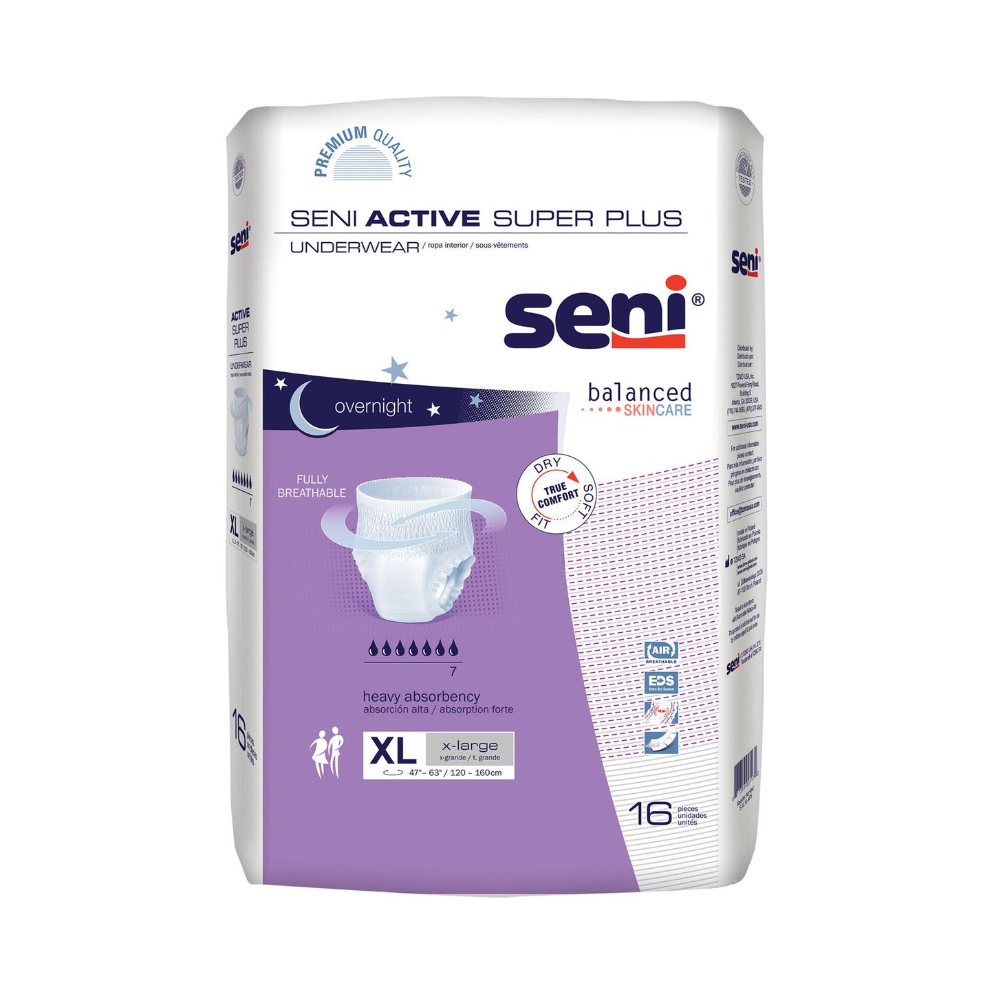 UNDERWEAR, SENI ACTIVE PLUS XLG (16/PK 4PK/CS)