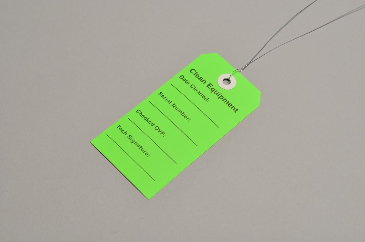 TAG, EQUPMENT CLEAN 2 5/16"X4 3/4" GRN (500/CS)