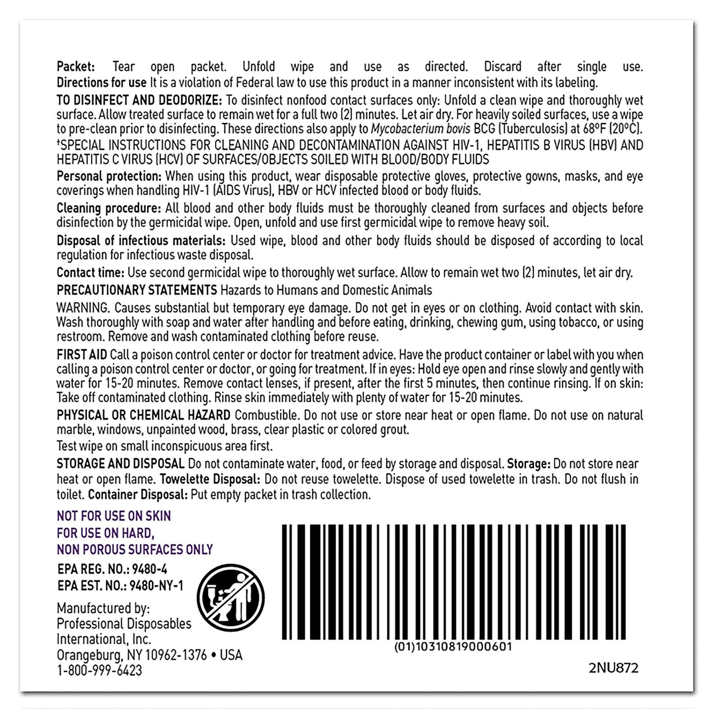 WIPE, SANICLOTH GERMICIDE 11 3/4"X11 1/2" (50/SL)