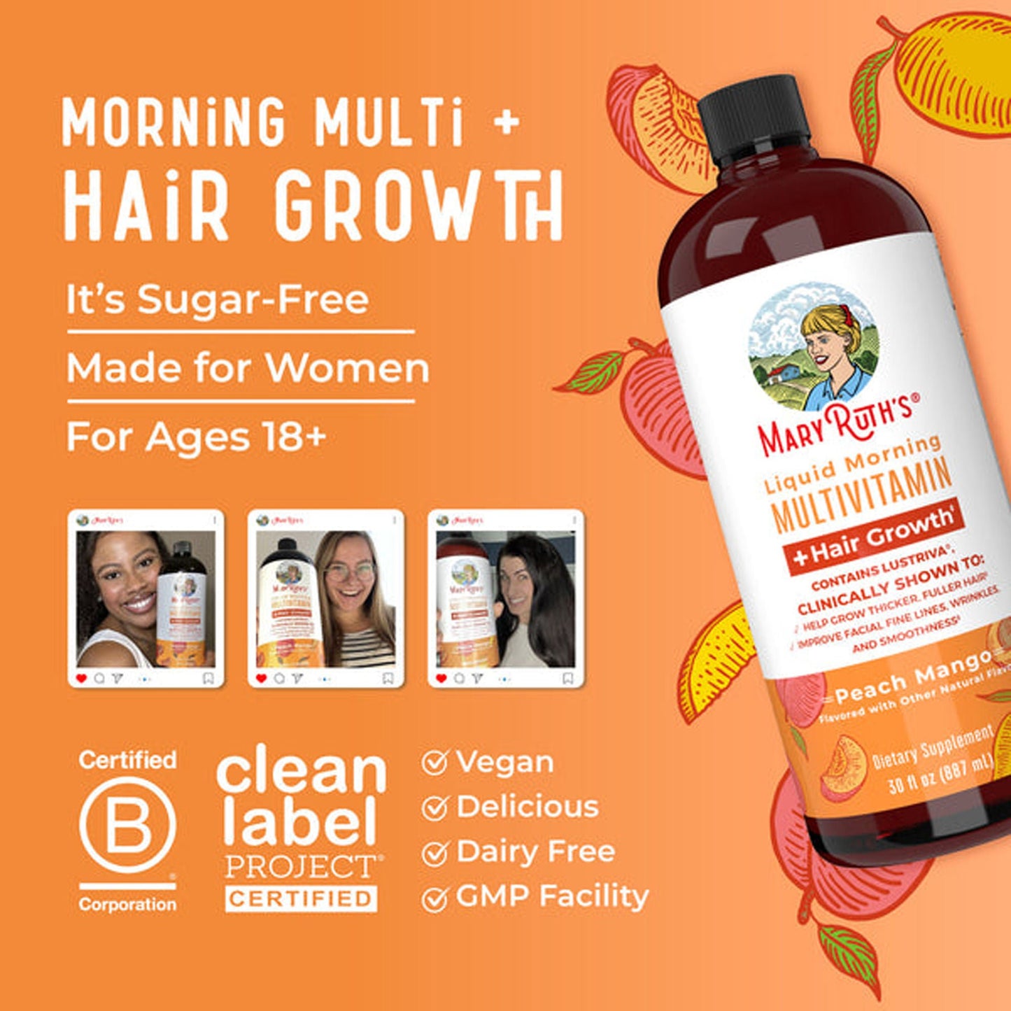 SUPPLEMENT, LIQ MORNING MULTIVITMN + HAIR GROWTH 30OZ (6/CS)